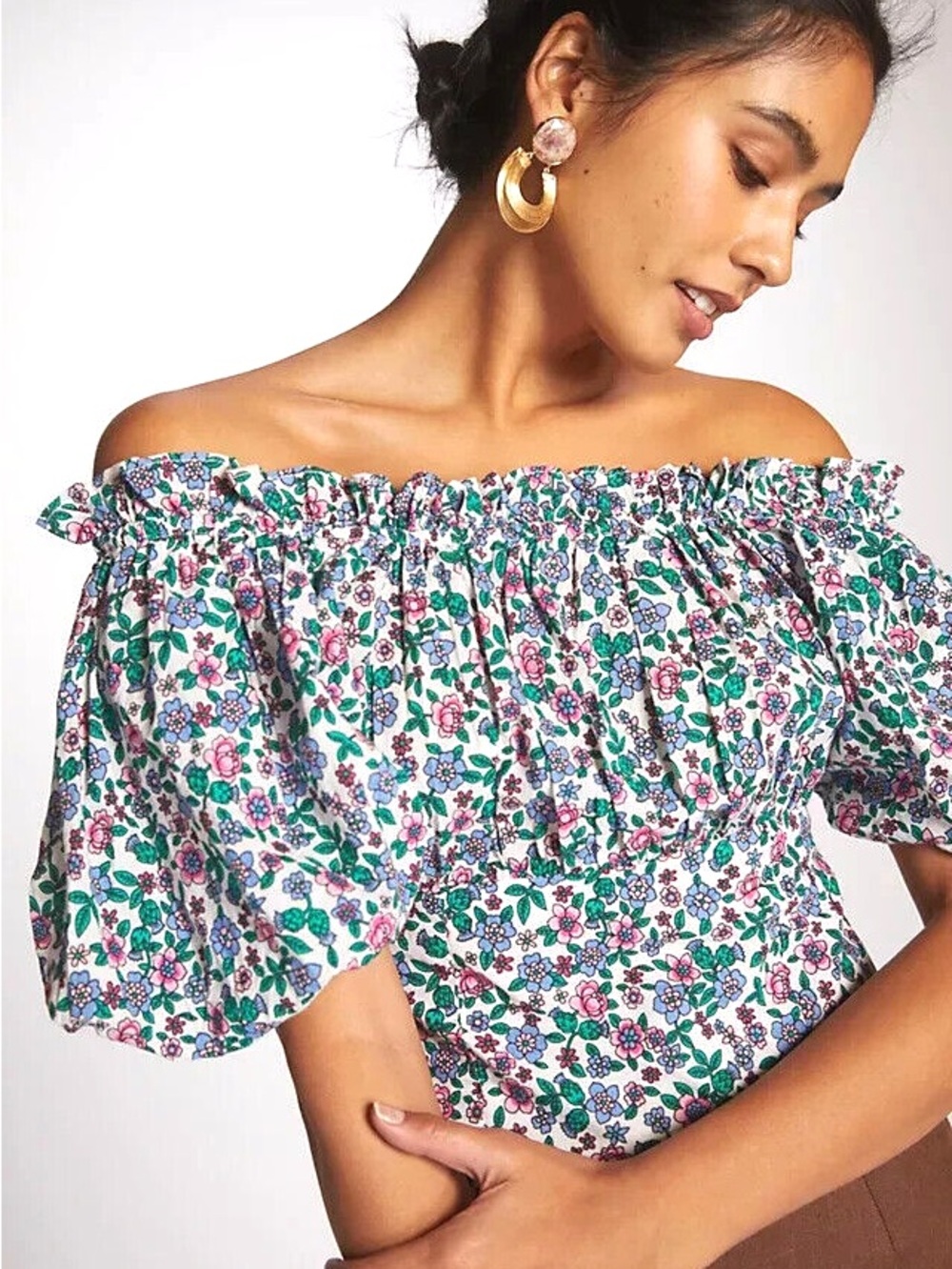 Banjanan Floral Off Shoulder Blouse Anthropologie Puff Sleeve